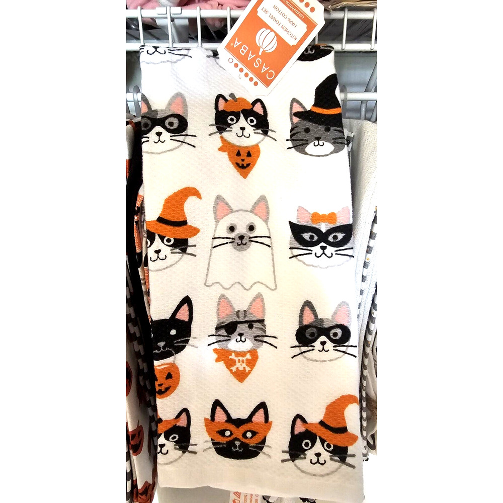 Casaba Halloween Cats in Costumes Kitchen Hand Towel Set Of 2
